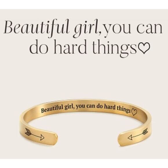 RETAIL $80 MINT & LILLY Beautiful girl you can do hard things*Cuff*18K plated - Picture 1 of 3
